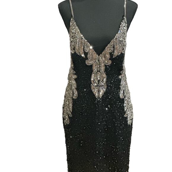 NWT Enchanted Black & Silver Sequin Beaded Chain Straps Backless mini Dress SZ 6 - Picture 15 of 16